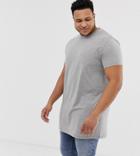 Asos Design Plus Longline T-shirt With Crew Neck In Gray