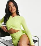 Missguided Cross Bust Mini Dress With Long Sleeve In Light Green