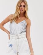 Asos Design Sequin Cami With Strap Detail-silver