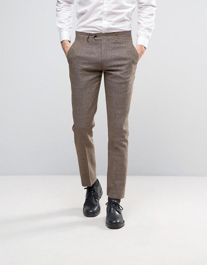 Gianni Feraud Heritage Check Pow Slim Fit Suit Pants - Brown