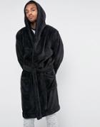 Asos Loungewear Hooded Fleece Robe - Black