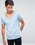 Asos T-shirt With Wide Scoop Neck - Navy