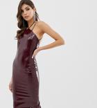 Asos Design Pu Strappy Back Halter Midi Dress - Red