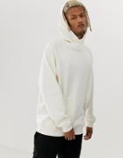 Asos Design Hoodie With Cross Over Neck In Off White - White