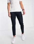 Topman Recycled Fabric Smart Pants With Elasticated Waistband In Navy