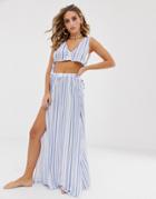 Asos Design Jersey Beach Maxi Skirt With Splits In Stripe Two-piece-multi