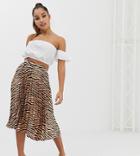 Missguided Petite Pleated Midi Skirt In Animal Print - Multi