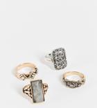 Reclaimed Vintage Inspired Grungy Rings With Stones In Mixed Metal 4 Pack-multi