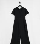 Asos Design Petite Short Sleeve Tea Culotte Jumpsuit In Black