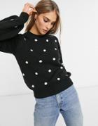 Vero Moda Volume Sleeve Sweater In Black Spot-multi