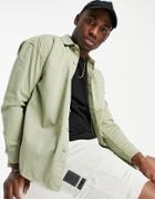New Look Long Sleeve Oversized Twill Shirt In Khaki-green