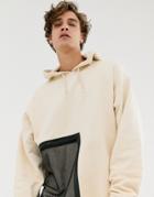 Asos Design Two-piece Hoodie With Mesh Pocket In Beige
