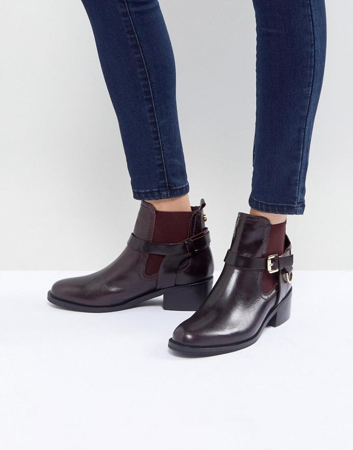 Carvela Saddle Buckle Flat Ankle Boots - Red