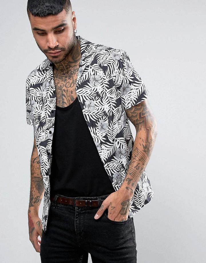 Noose & Monkey Skinny Shirt With Revere Collar - Black