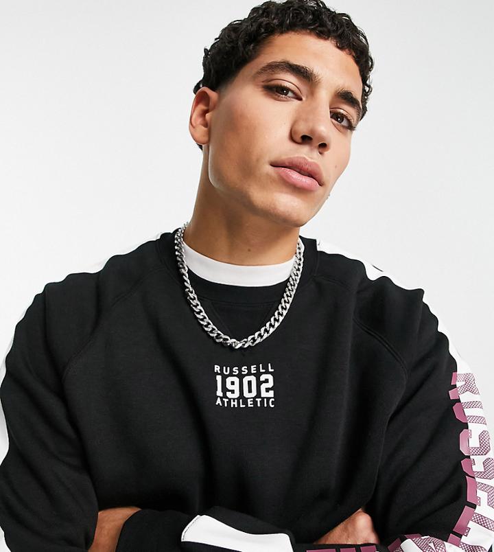 Russell Athletic Panel Crew Neck Sweatshirt In Black