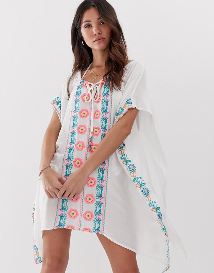 Anmol Oversized Beach Caftan With Embroidered Front-cream