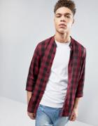 Asos Regular Fit Viscose Check Shirt In Burgundy - Red