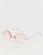 Asos Design Oval Rimless Sunglasses With Pink Lenses - Pink