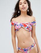 Lost Ink Floral Cross Shoulder Bikini Top - Multi