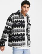 Asos Design Longline Wool Mix Harrington Jacket In Aztec Print-black