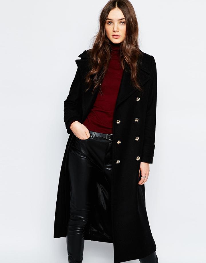 Mango Premium Military Double Breasted Coat - Black