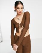 Pull & Bear Tie Front Top In Brown - Part Of A Set