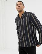 New Look Regular Fit Viscose Shirt In Black Stripe - Black