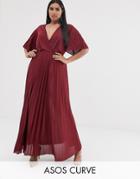 Asos Design Curve Kimono Pleated Maxi Dress - Red