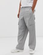 Asos Design Wide Leg Cargo Pants In Pale Gray