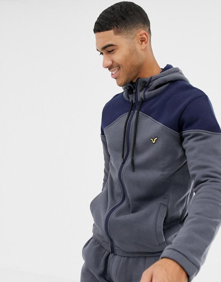 Voi Jeans Tracksuit Zip Through Hoodie In Navy - Navy