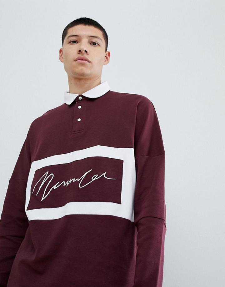 Mennace Oversized Rugby Polo Shirt In Burgundy - Red