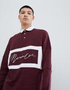 Mennace Oversized Rugby Polo Shirt In Burgundy - Red