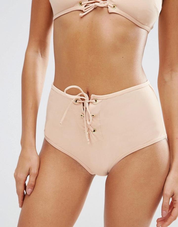Asos Eyelet Lace Up Front High Waist Bikini Bottom