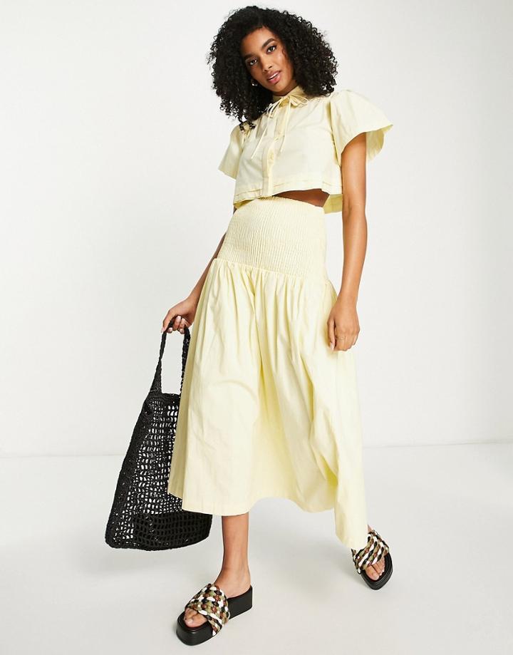 Lost Ink Shirred Waist Maxi Skirt In Lemon Yellow - Part Of A Set
