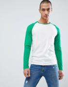 Only And Sons Contrast Raglan Long Sleeve Top - White
