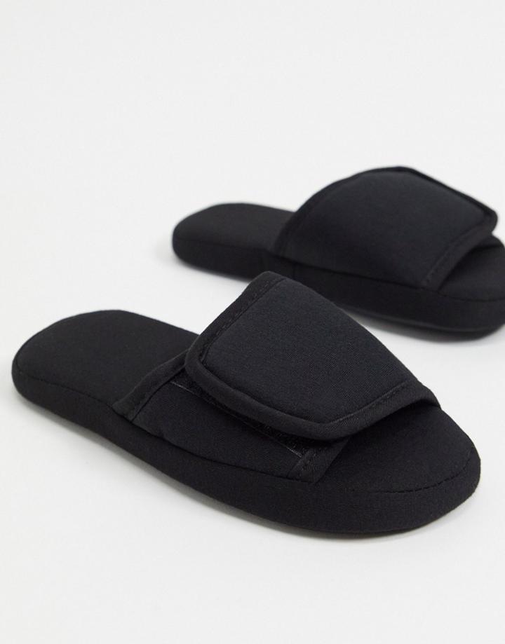 Asos Design Zabel Velcro Padded Slide Slippers In Black