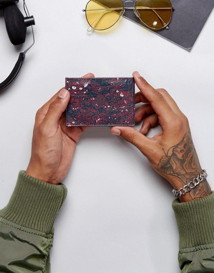 Asos Leather Card Holder With Dragon Print - Red