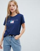 Daisy Street Relaxed T-shirt With Vintage Print - Navy