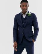 Asos Design Wedding Super Skinny Suit Jacket In Navy Herringbone - Navy