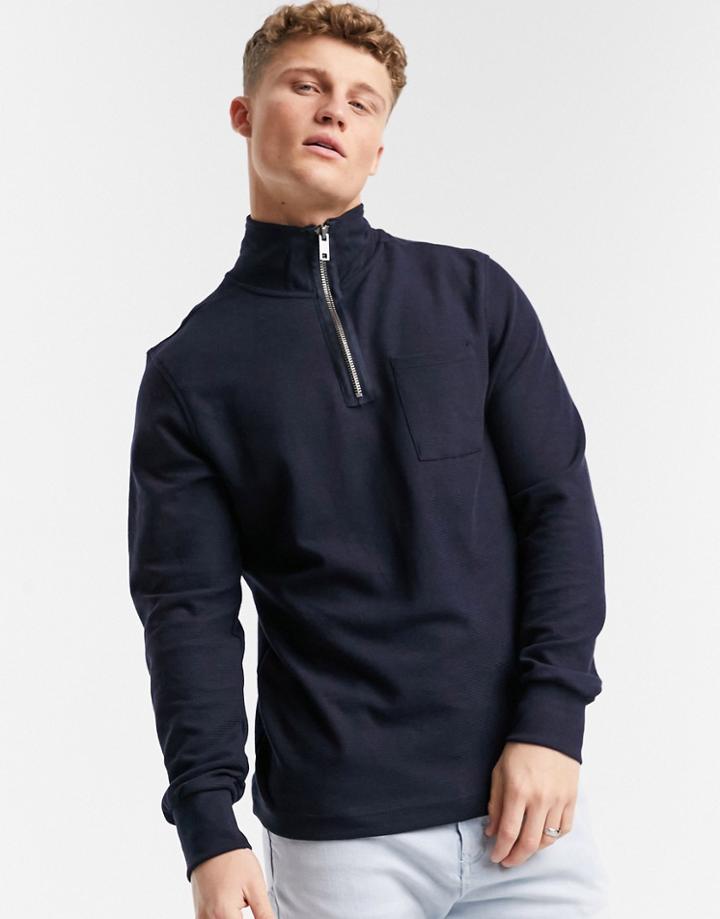 Jack & Jones Premium Quarter Zip Sweatshirt In Navy