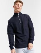 Jack & Jones Premium Quarter Zip Sweatshirt In Navy