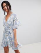 Moon River Floral Wrap Dress - Blue