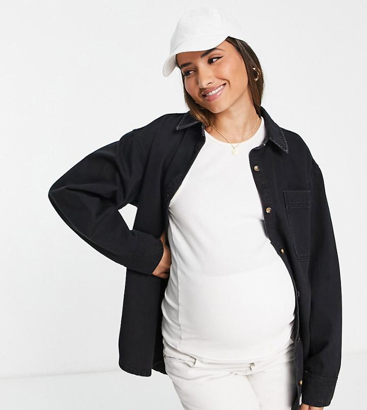 Asos Design Maternity Original Denim Shirt In Black