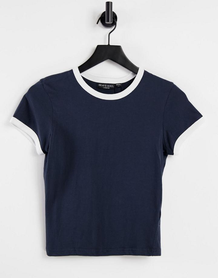 Brave Soul Claudia Ringer T-shirt In Navy-blues