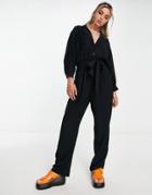 Topshop Premium Button Through Boiler Suit In Black