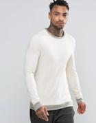 Asos Muscle Long Sleeve T-shirt With Contrast Rib Hem And Cuffs - Cream