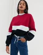 Tommy Jeans Color Block Stripe Logo Sweatshirt - Red