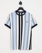 Fred Perry Vertical Stripe Pique T-shirt In Blue