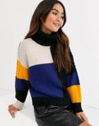 Brave Soul Kuna Color Block Turtleneck Sweater-black