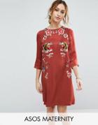 Asos Maternity Premium Embroidered Shift Dress - Red